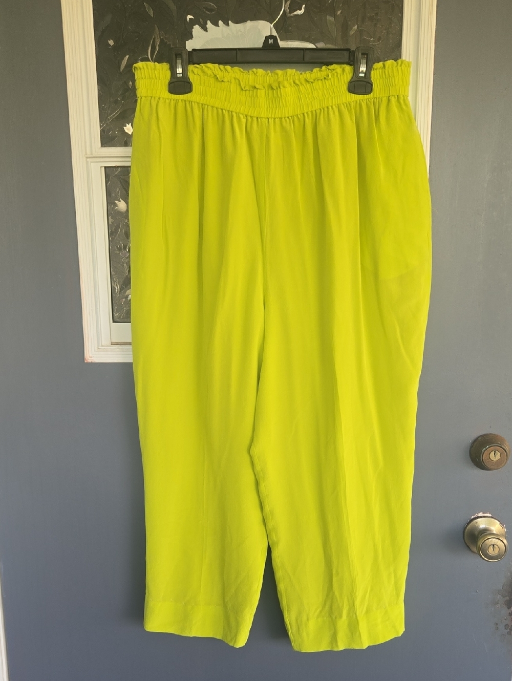 Diane Gilman Neon Lime Elastic Waist Cropped Pants